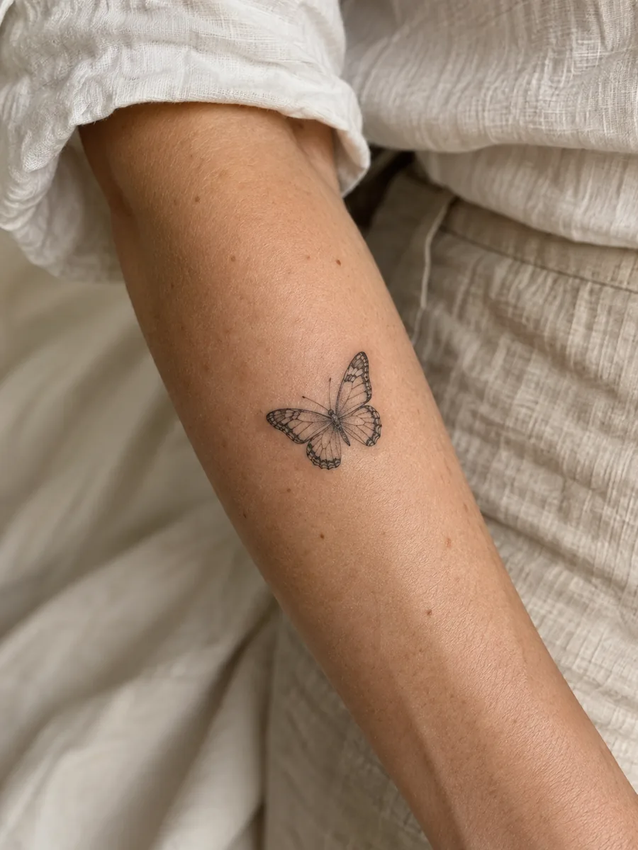 Detailed butterfly tattoo on a forearm — AI-generated inspiration