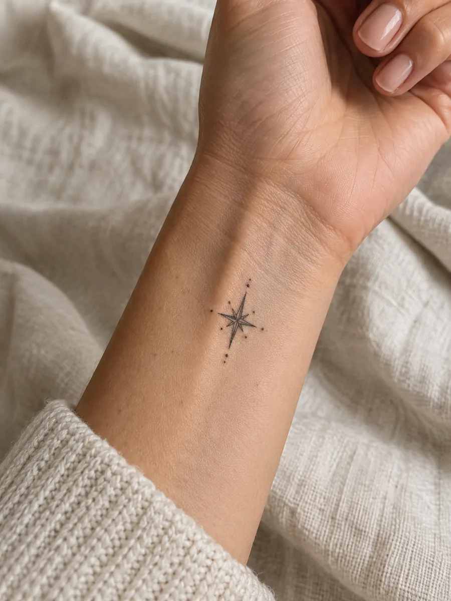 Symbolic north star tattoo on an inner wrist — AI-generated inspiration